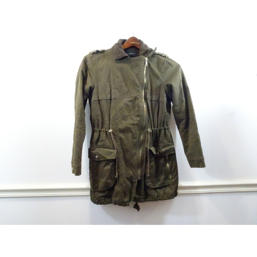 Zara Basic Womens Olive Green Asymmetrical Zip Utility Parka Jacket Size Medium